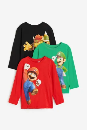 3-pack long-sleeved T-shirts - Long sleeve - Regular length - Bright red/Green/Black - Kids | H&M GB