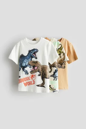 3-pack printed T-shirts - Round neck - Short sleeve - White/Jurassic World - Kids | H&M GB