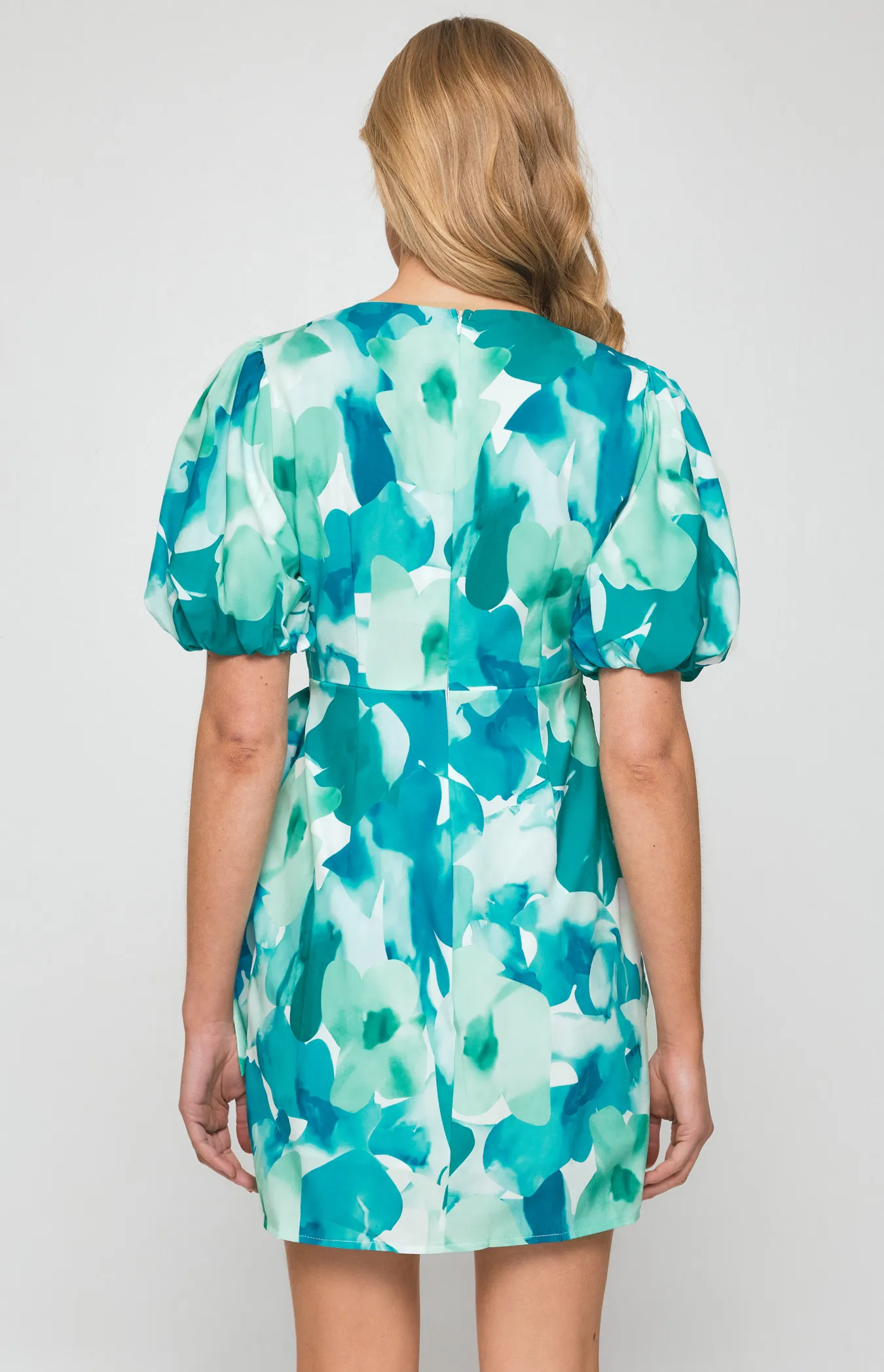 Abstract Print Dress with Wrap Panel and Circle Buckle Detail (SDR1276A)