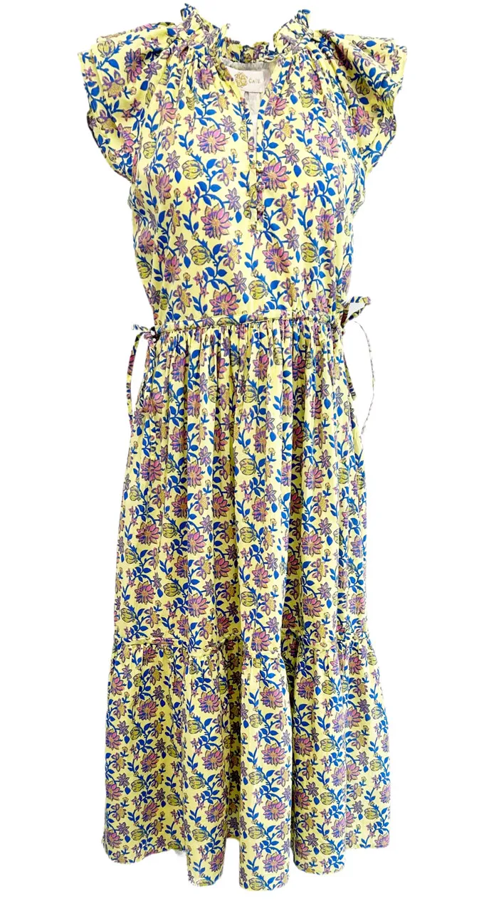 Anna Cate Aimee Midi, Yellow Floral