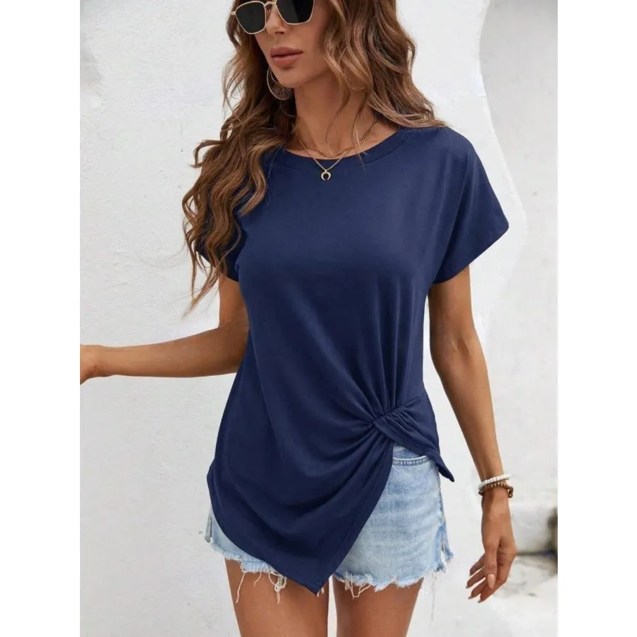 Asymmetric Hem Round Neck T-Shirt