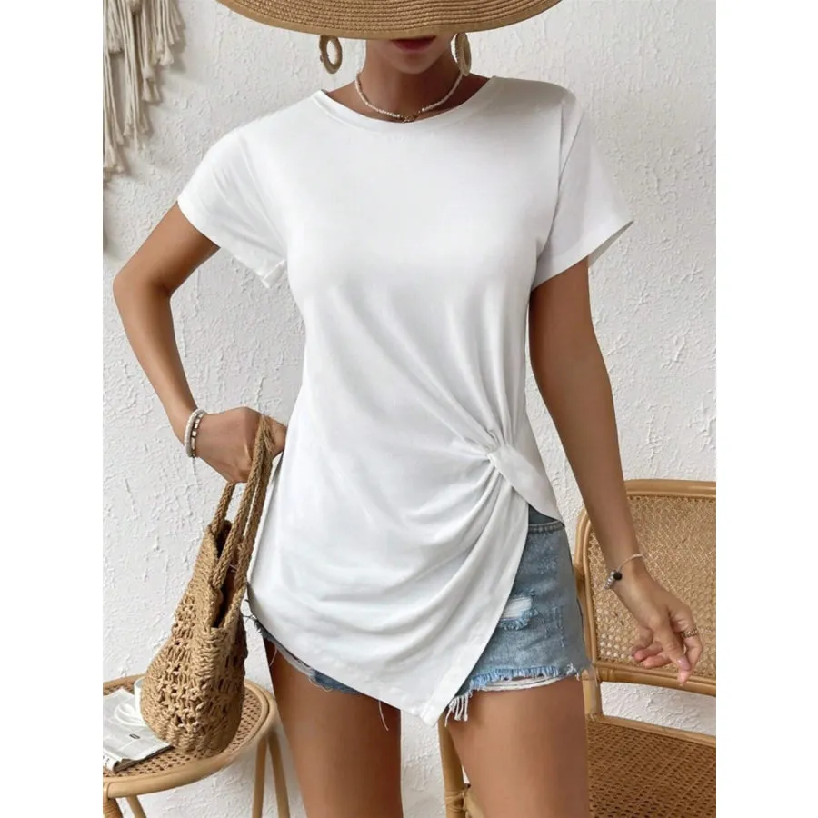 Asymmetric Hem Round Neck T-Shirt