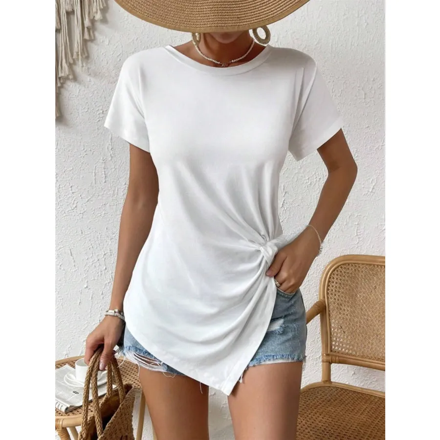 Asymmetric Hem Round Neck T-Shirt