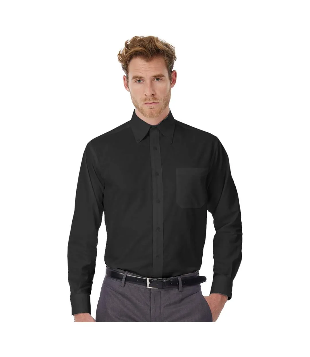 B&C Mens Oxford Long Sleeve Shirt / Mens Shirts (Black) - UTBC105