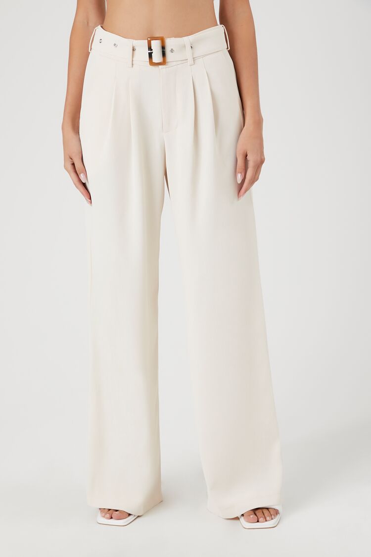 Belted Pleated Wide-Leg Pants