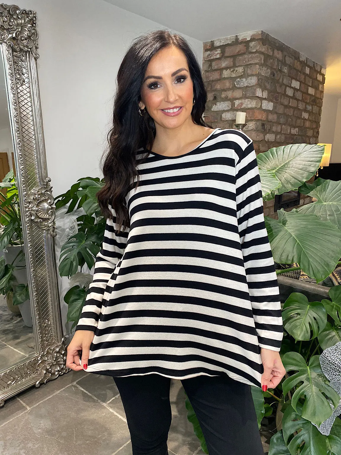 Black Striped Scoop Neck Top Anna