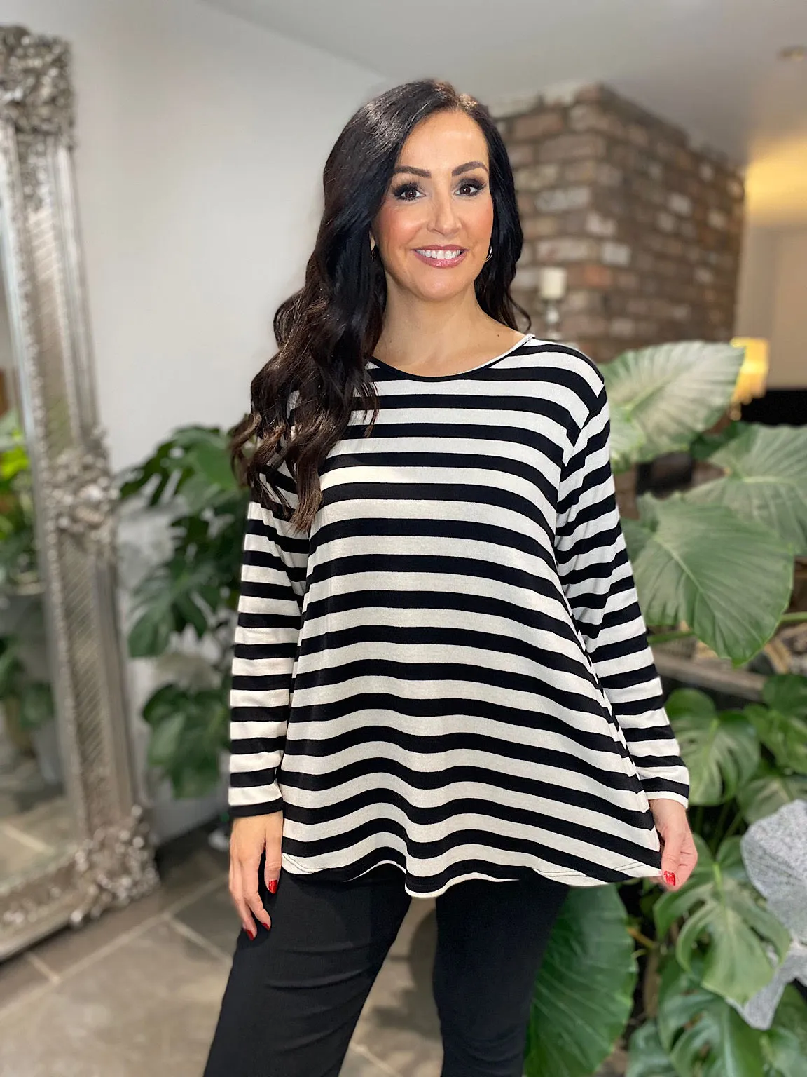 Black Striped Scoop Neck Top Anna