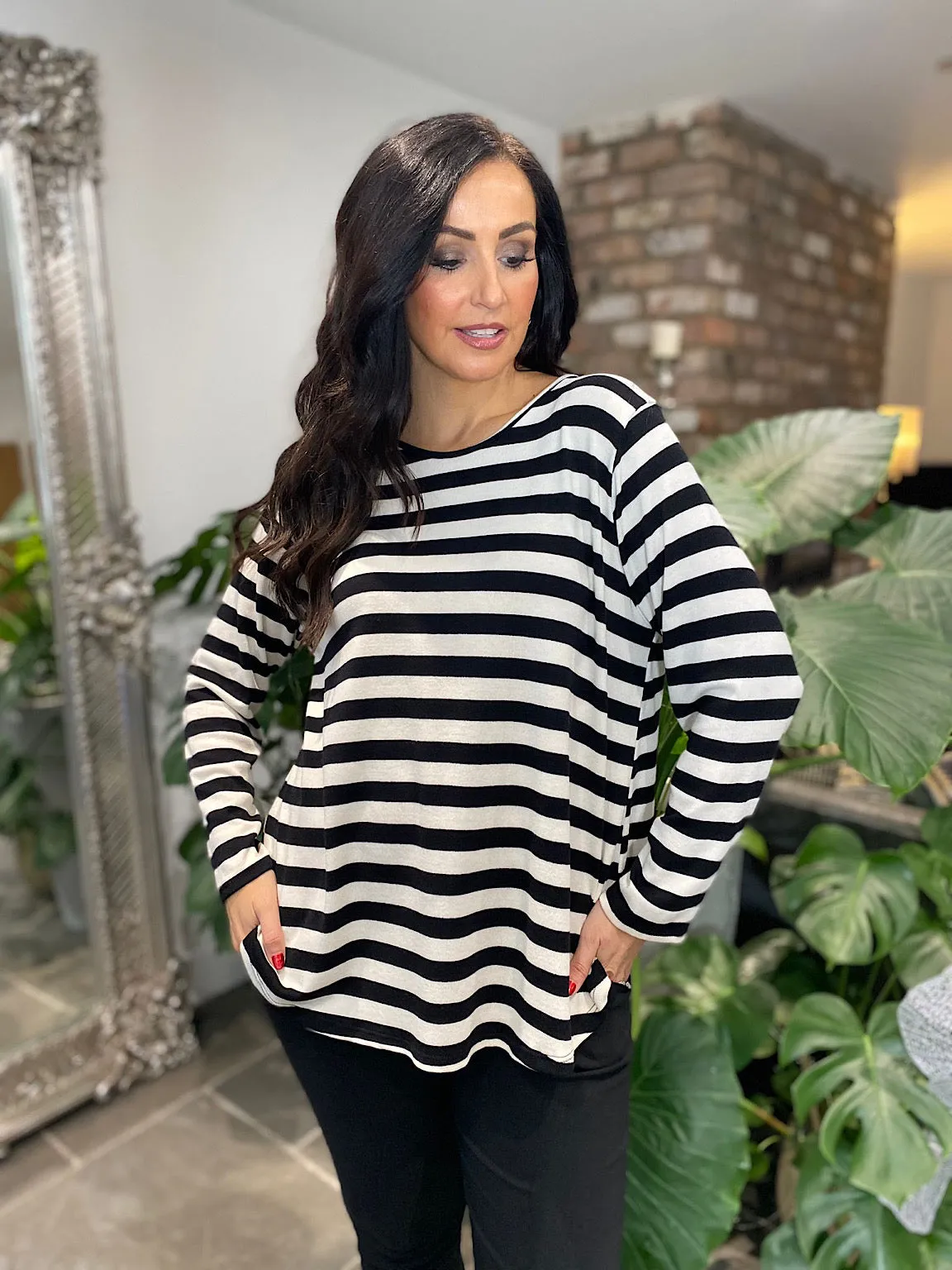 Black Striped Scoop Neck Top Anna