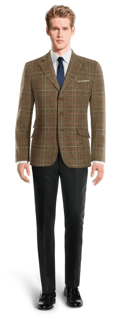  Blazer marrón de tweed príncipe de gales solapa ancha