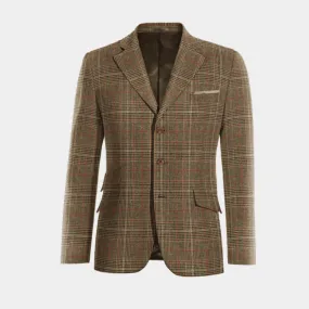  Blazer marrón de tweed príncipe de gales solapa ancha