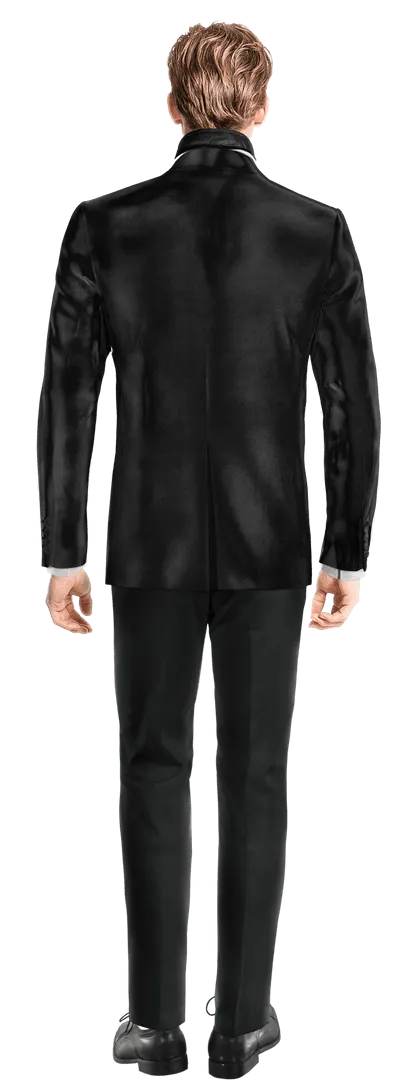  Blazer negro Ónix de terciopelo slim fit con pieza gilet