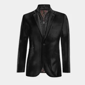  Blazer negro Ónix de terciopelo slim fit con pieza gilet