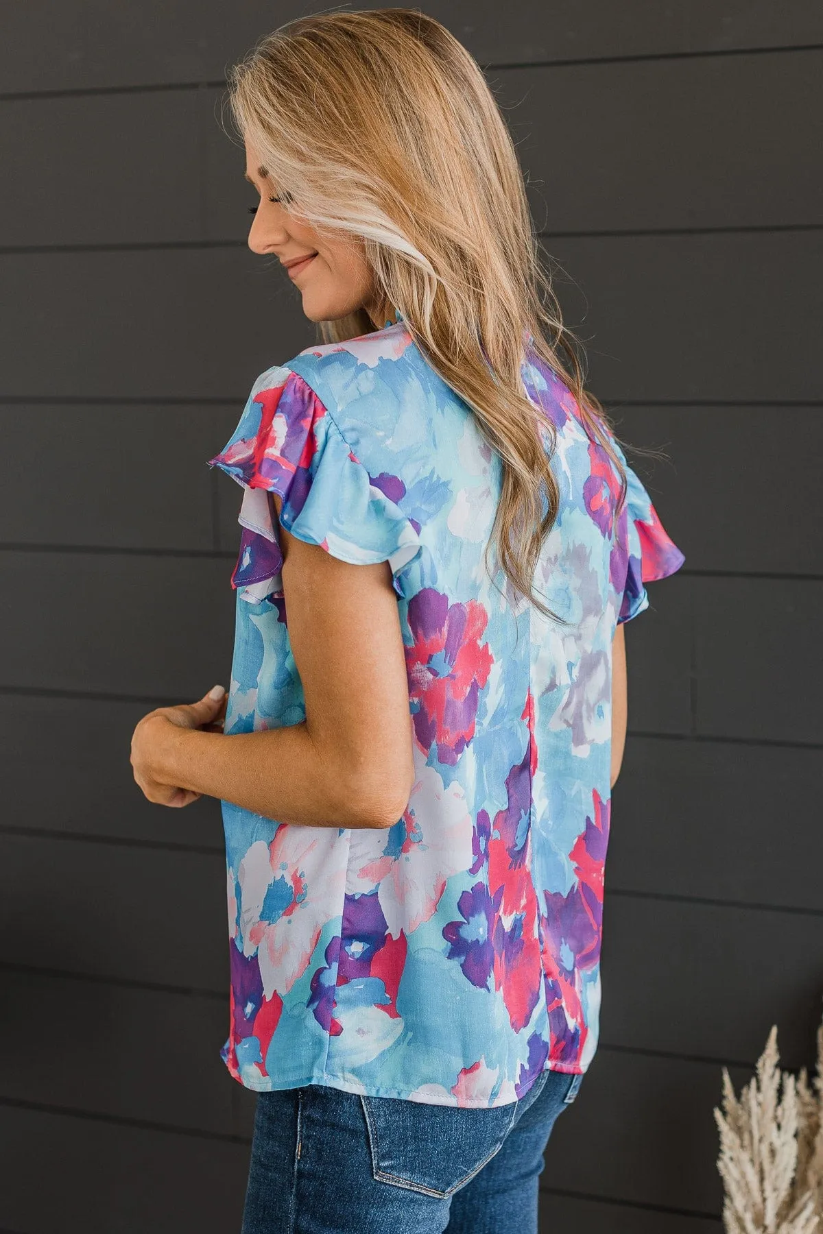 Blooming Love Floral Blouse- Blue & Purple