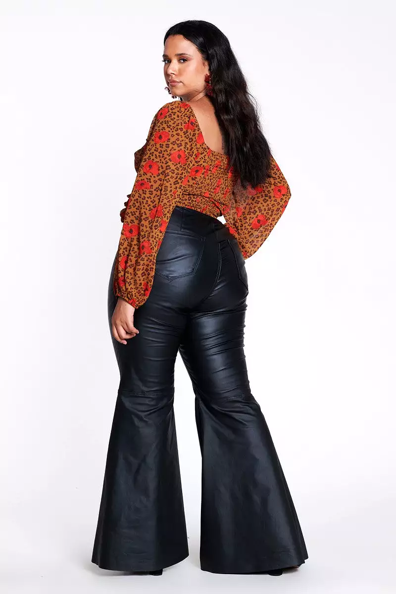 Bold & Beautiful Black Faux Leather Bell Bottom Pants - PLUS