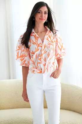 Bomba Front-Twist Hem Shirt Coral Reef Print