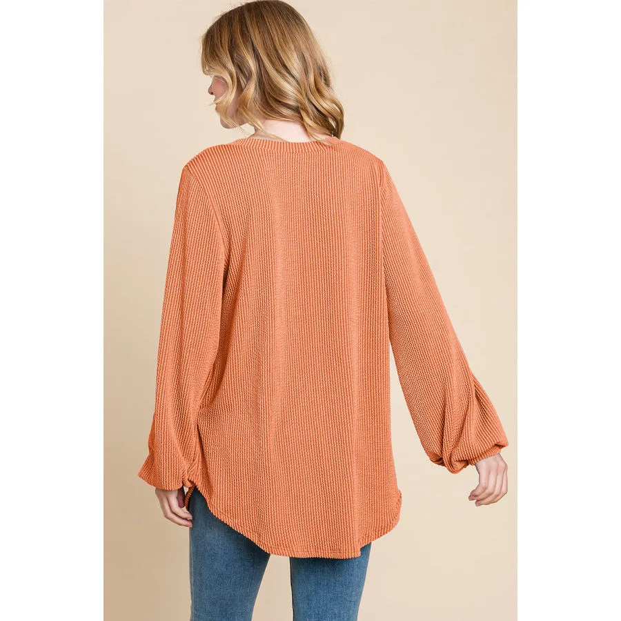 BOMBOM Long Sleeve Curved Hem Ribbed T-Shirt