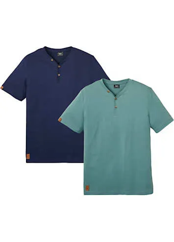 bonprix Pack of 2 Henley Short Sleeve T-Shirts | Grattan