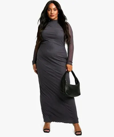 boohoo Womens Plus Mesh Long Sleeve Maxi Dress