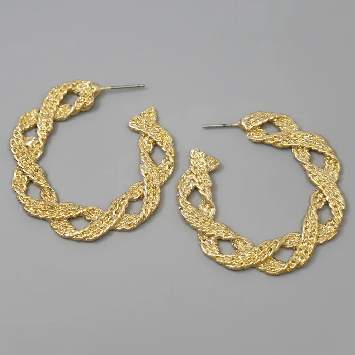 Braided Textured Metal Hoop Earrings