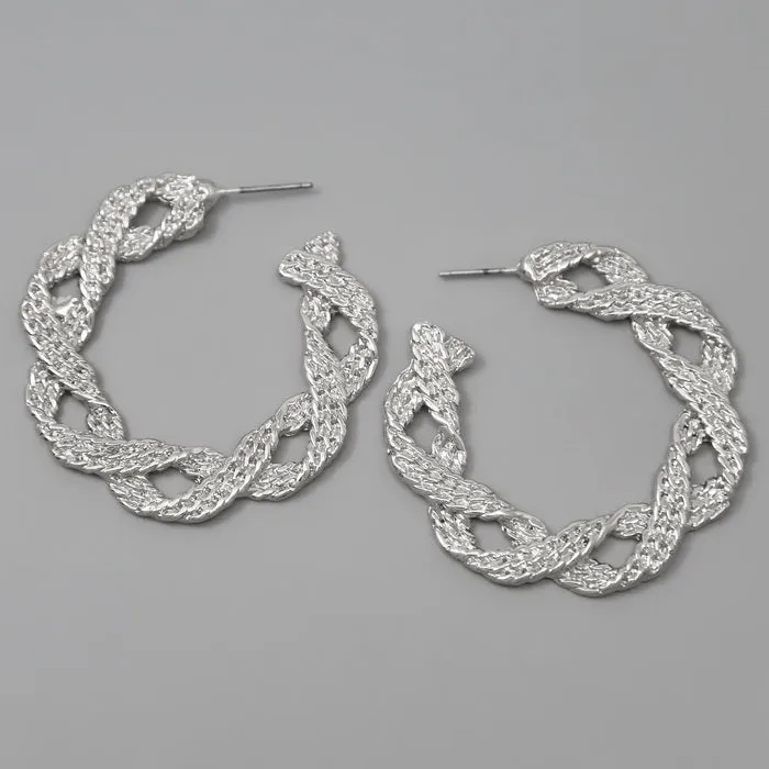 Braided Textured Metal Hoop Earrings