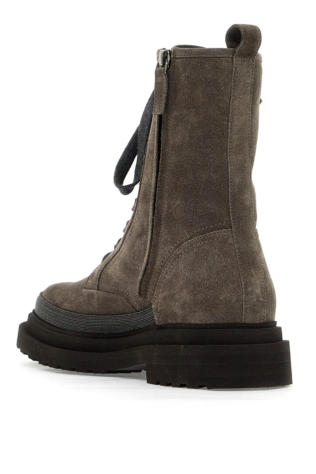 Brunello Cucinelli Suede Boots With Decorative Buckle   Neutral