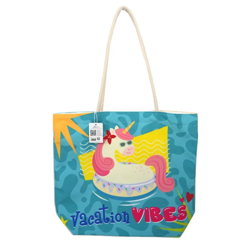 Canvas Beach Bag - Vacation Vibes Unicorn BBAG04