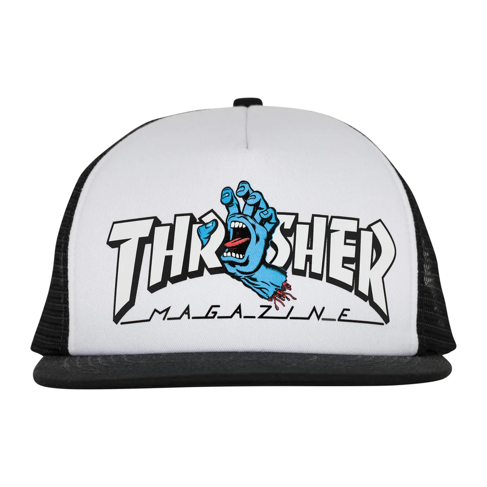 CASQUETTE SANTA CRUZ X THRASHER SCREAMING HAND LOGO TRUCKER BLANCHE