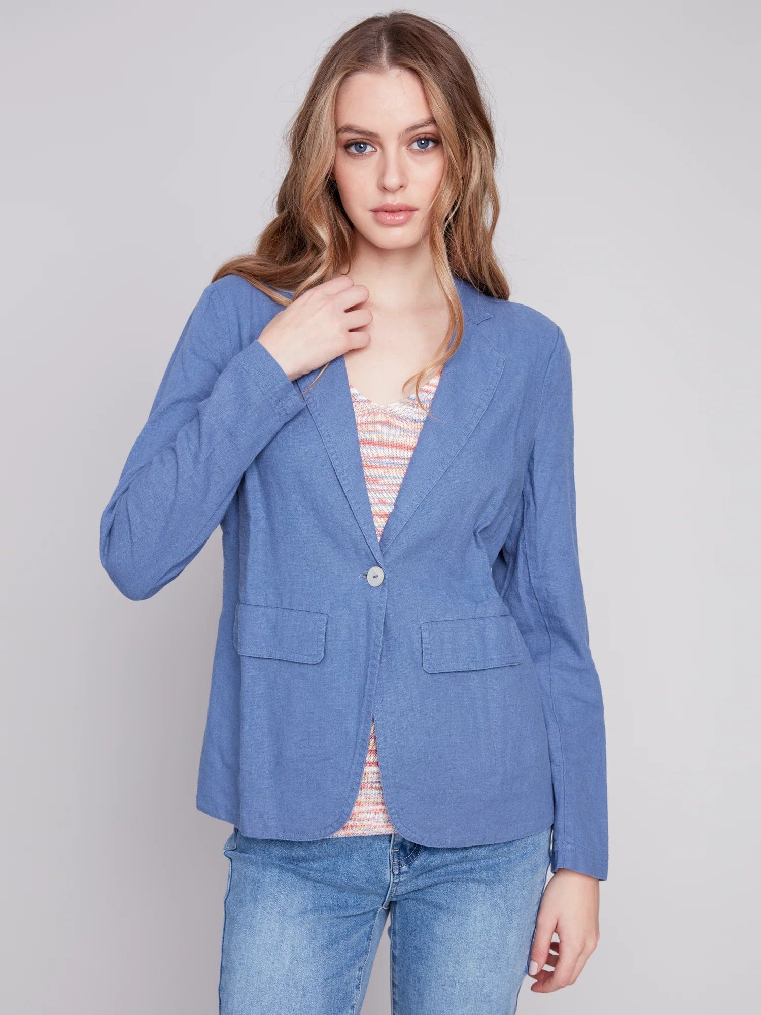 Charlie B Denim Solid Linen Blazer - C6301 229B