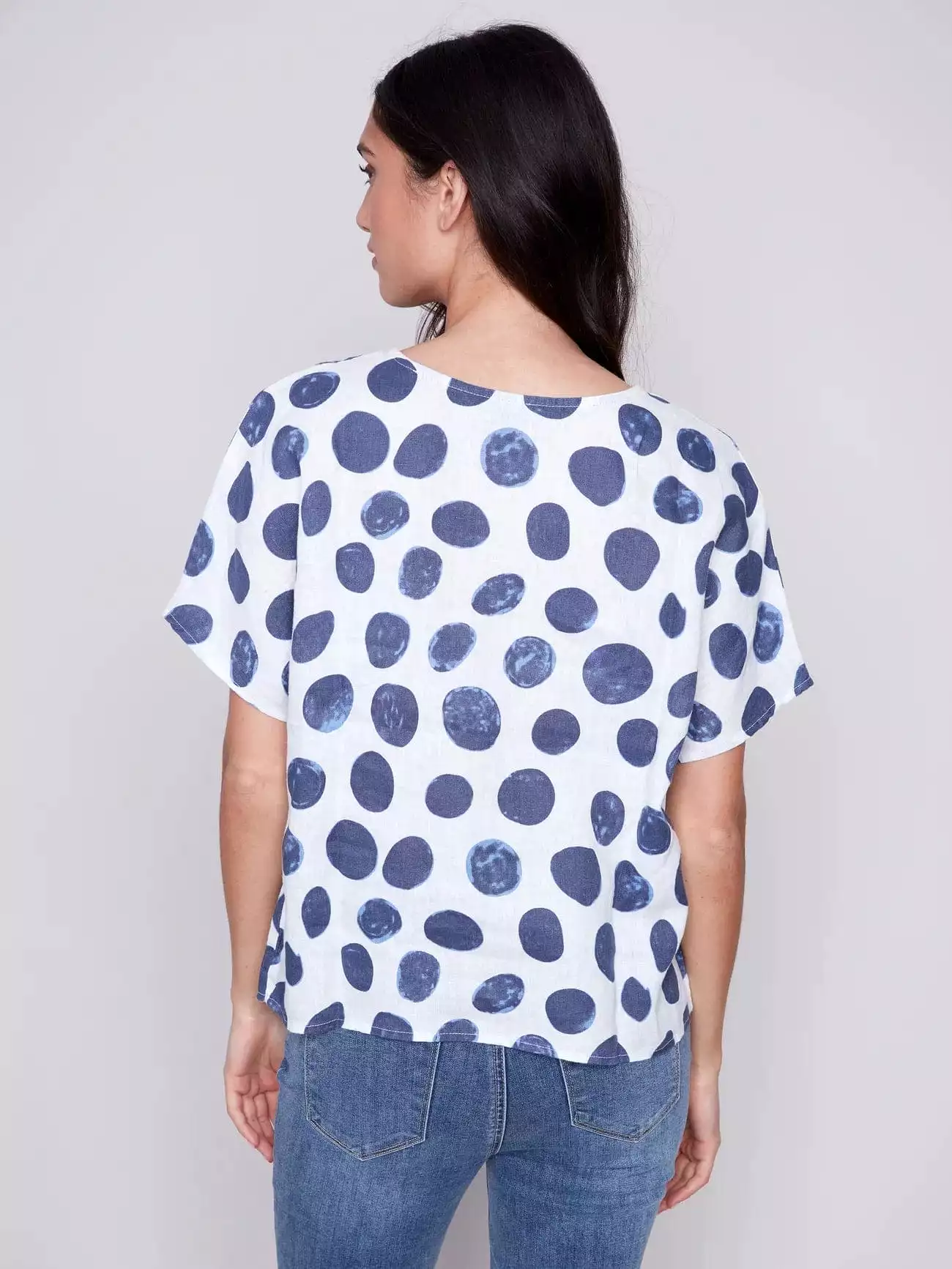 Charlie B Dots Printed Linen Dolman Sleeve Top - C4487 032B