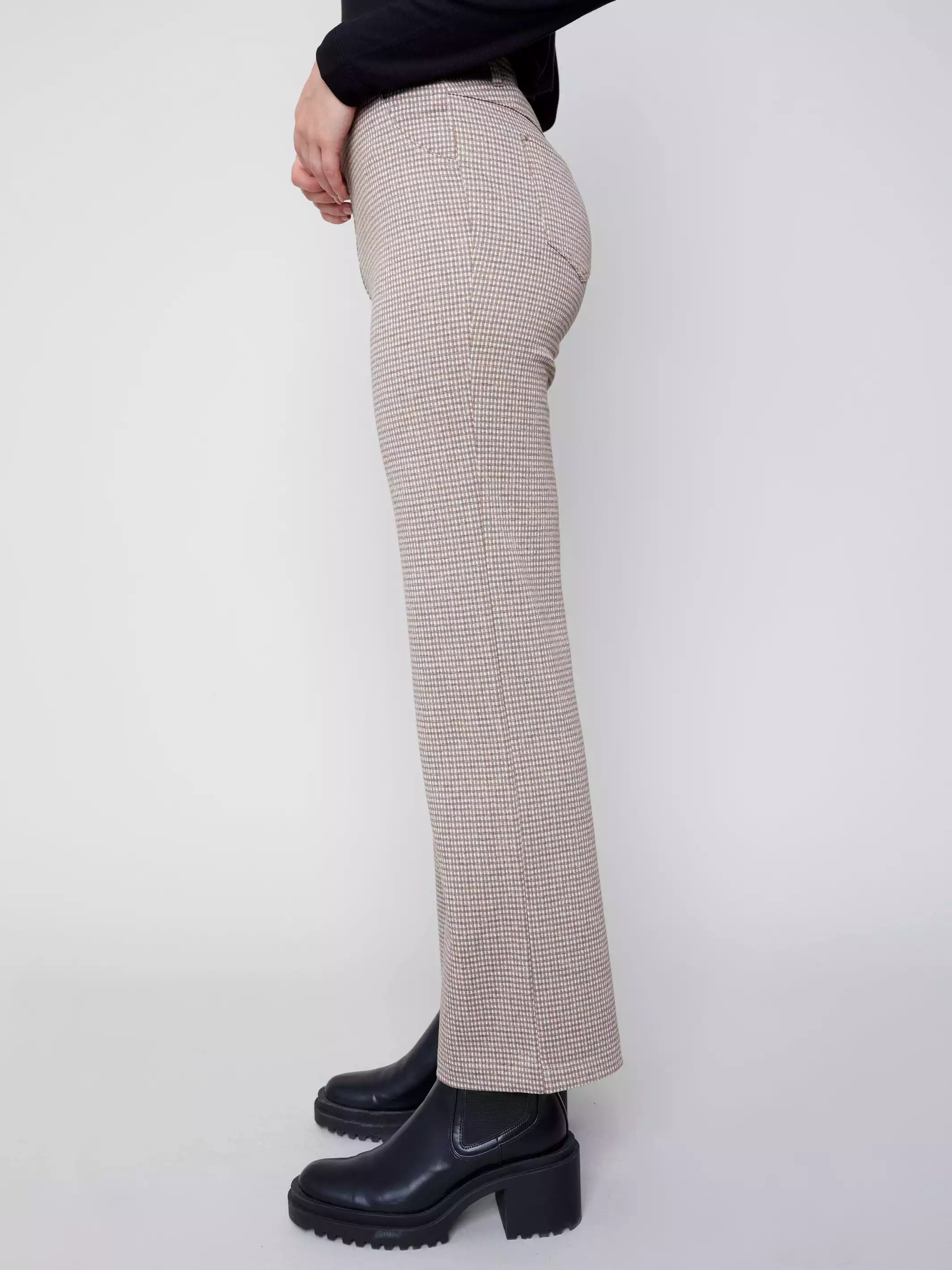 Charlie B Flare Leg Plaid Knit Pant C5457