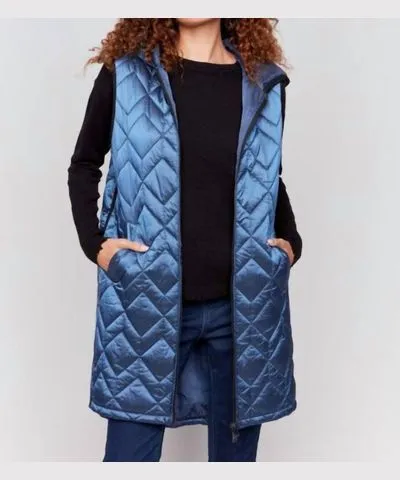 Charlie B Long Quilted Vest In Glacier