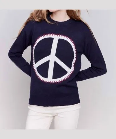 Charlie B Peace Sign Sweater In Navy