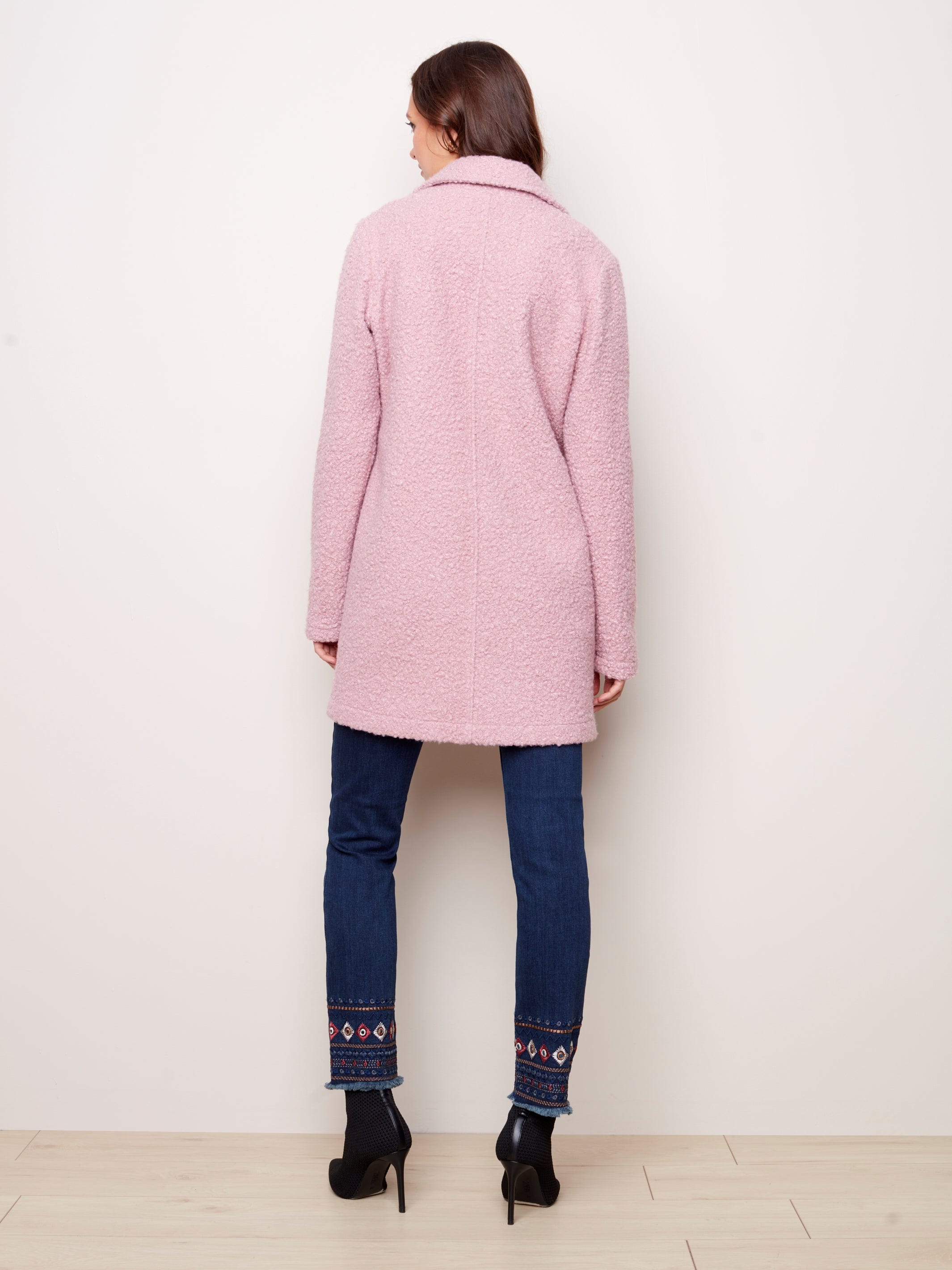 Charlie B Pink Boucle Knit Coat - C6141RR-707A