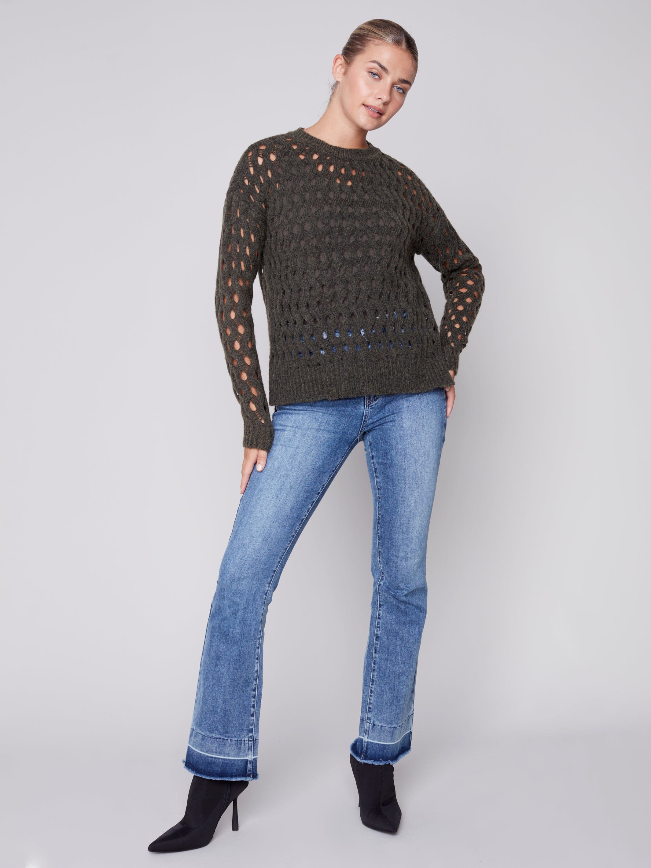 Charlie B Plushy Wavy Net Stitch Sweater -C2541