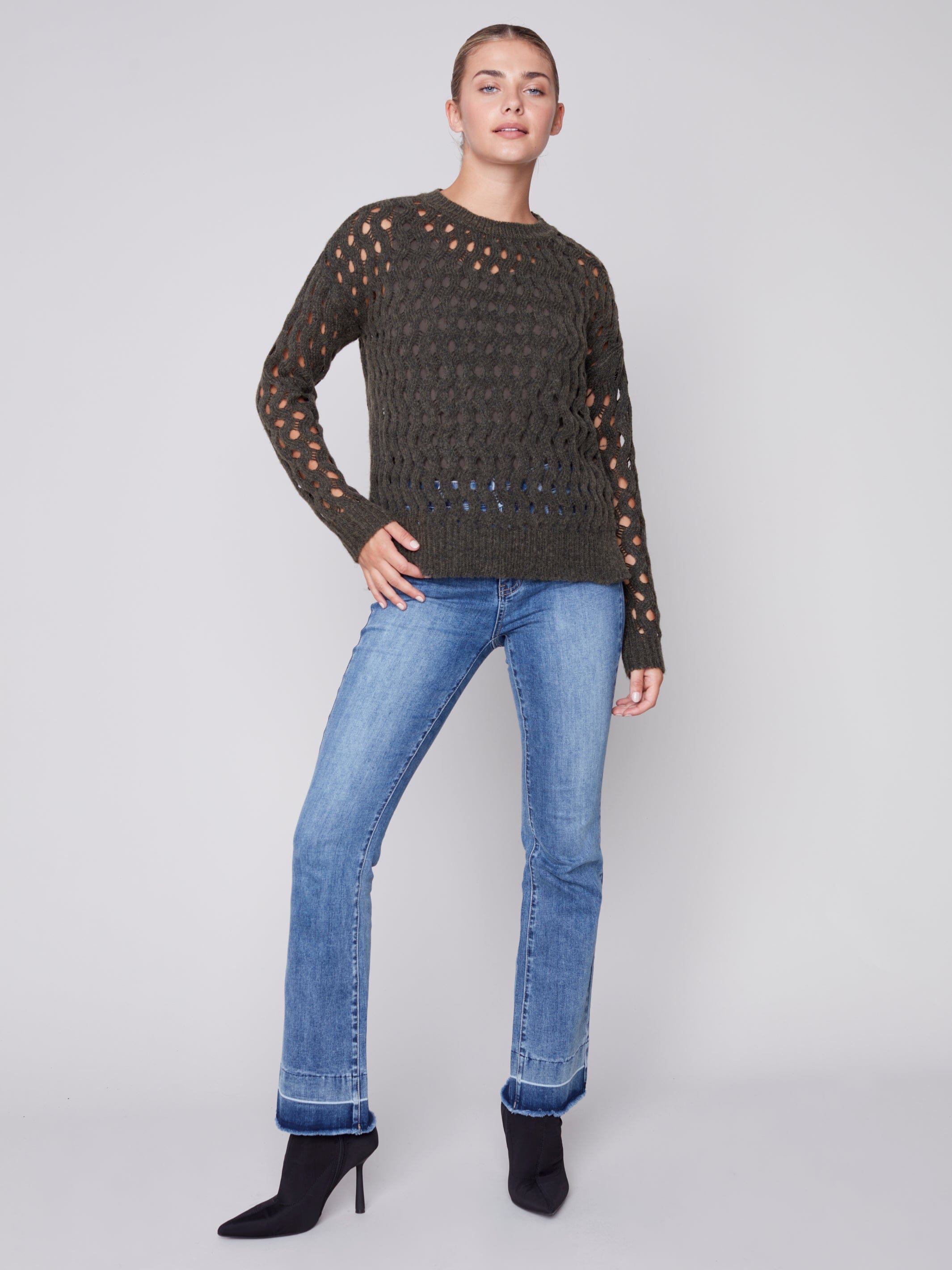 Charlie B Plushy Wavy Net Stitch Sweater -C2541