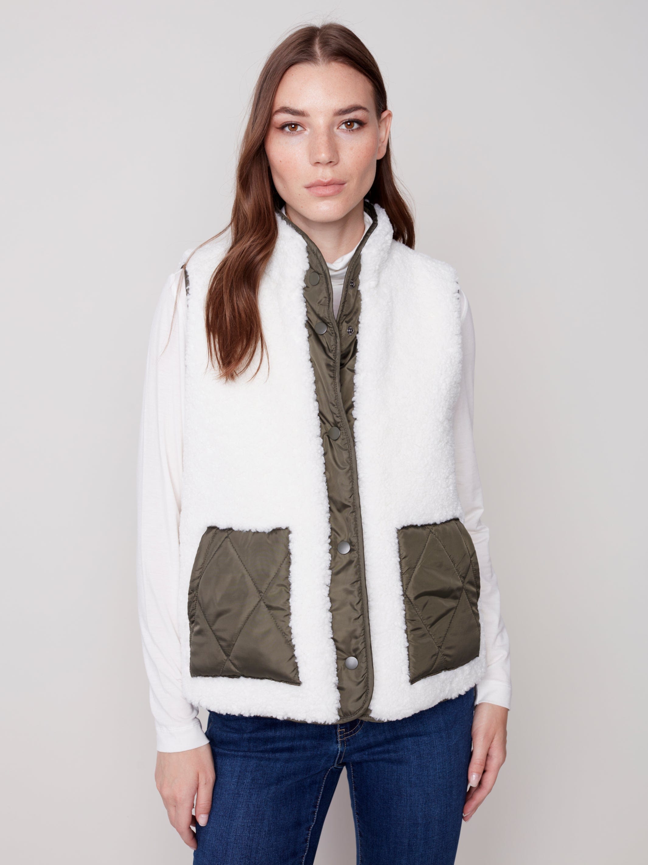 Charlie B Reversible Sherpa Puffer Vest - C6285