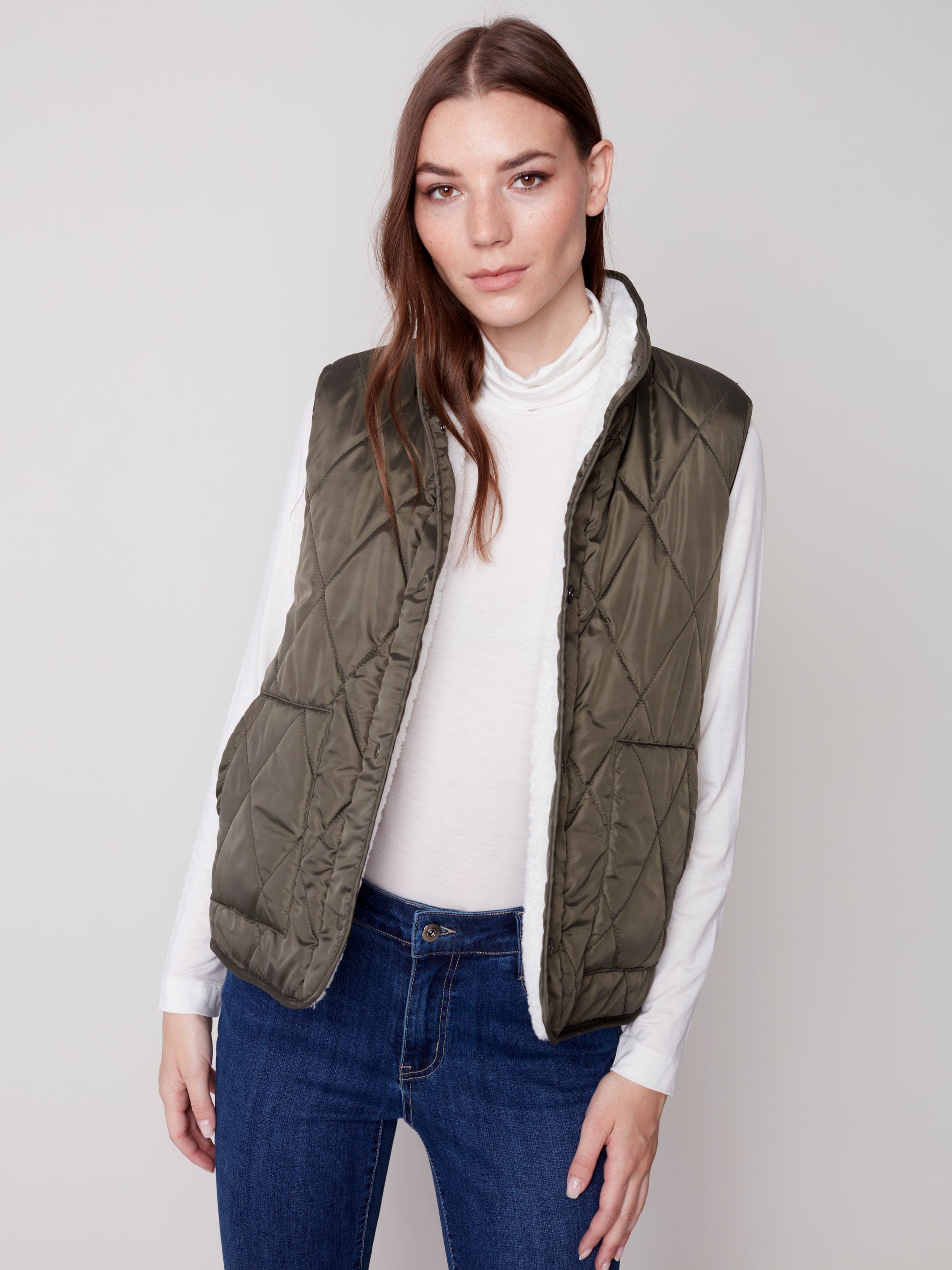 Charlie B Reversible Sherpa Puffer Vest - C6285