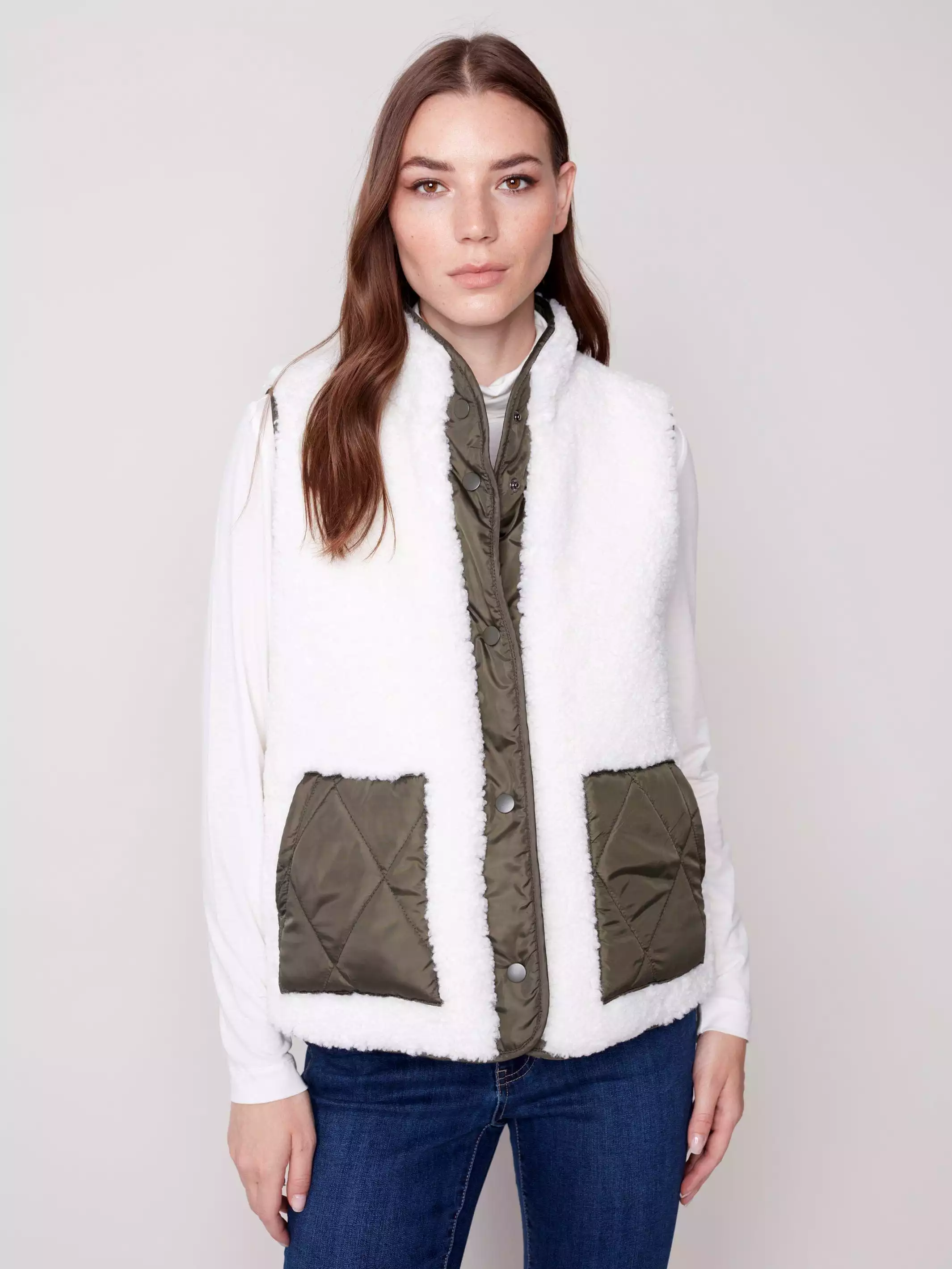 Charlie B Reversible Sherpa Puffer Vest - C6285