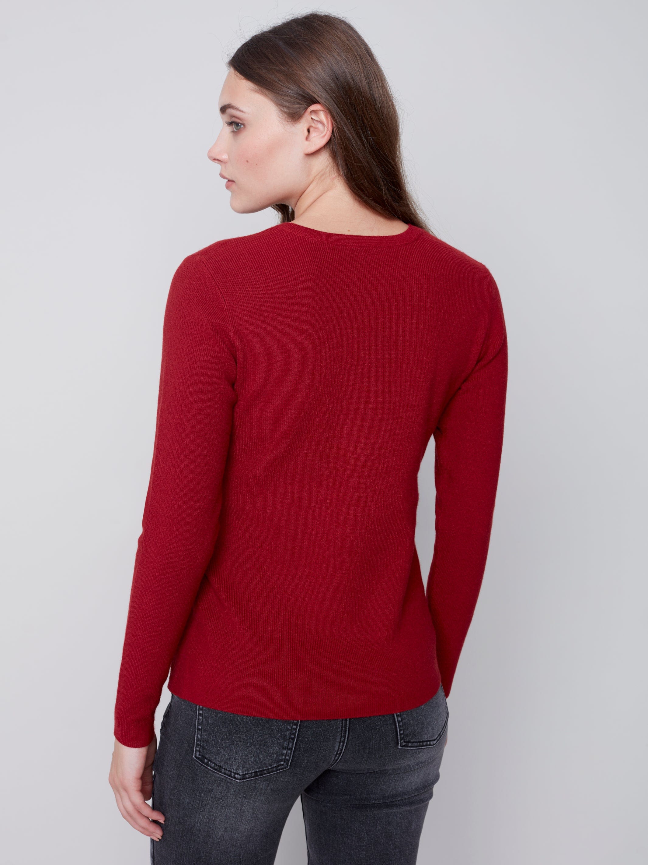 Charlie B Round Plushy Knit V-Neck Ruby - C2569