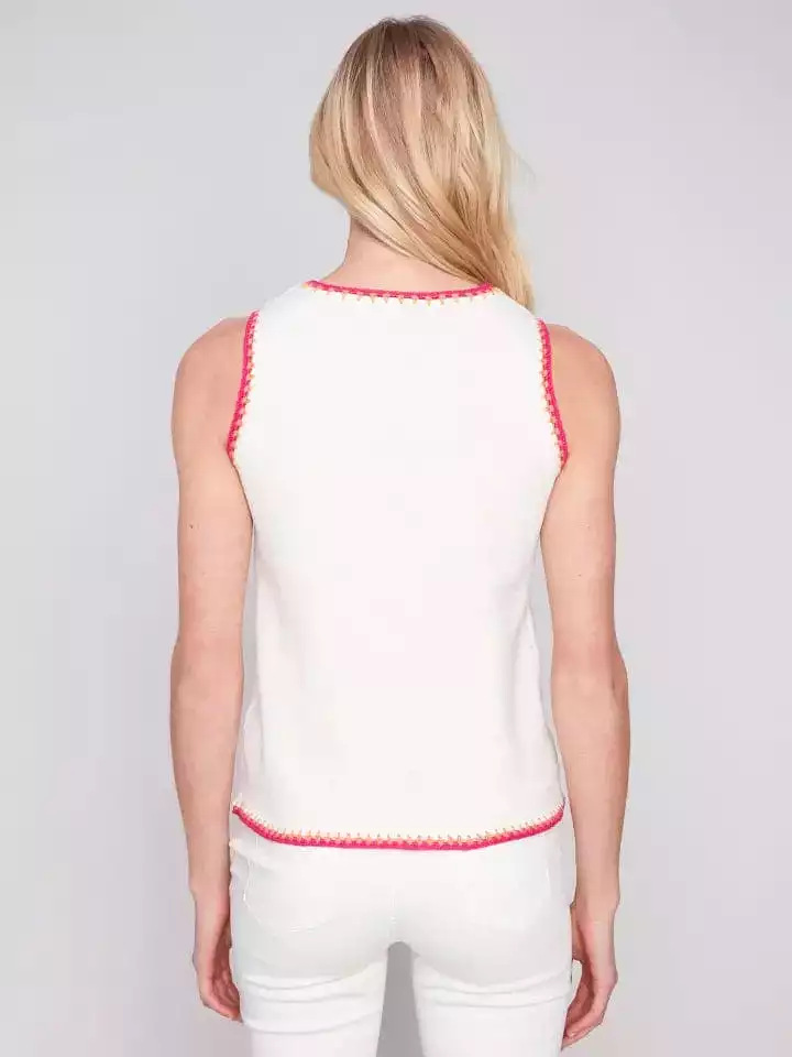 Charlie B Sleeveless Knit Top With Crochet Edge - C2630 805B