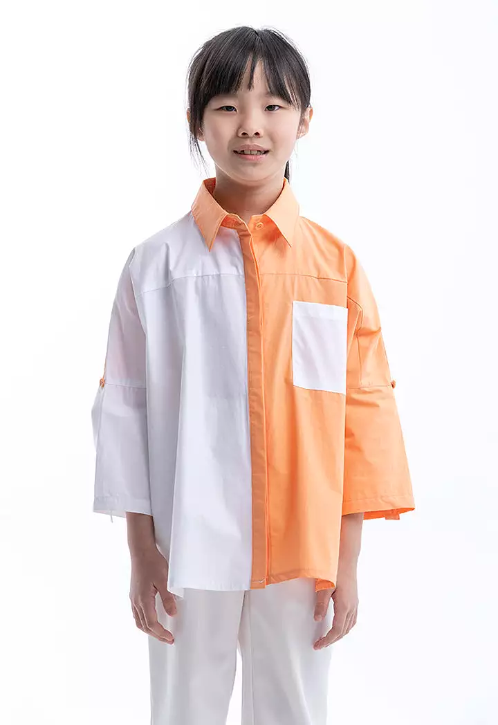 Collared Colorblock Rounded Hem Shirt