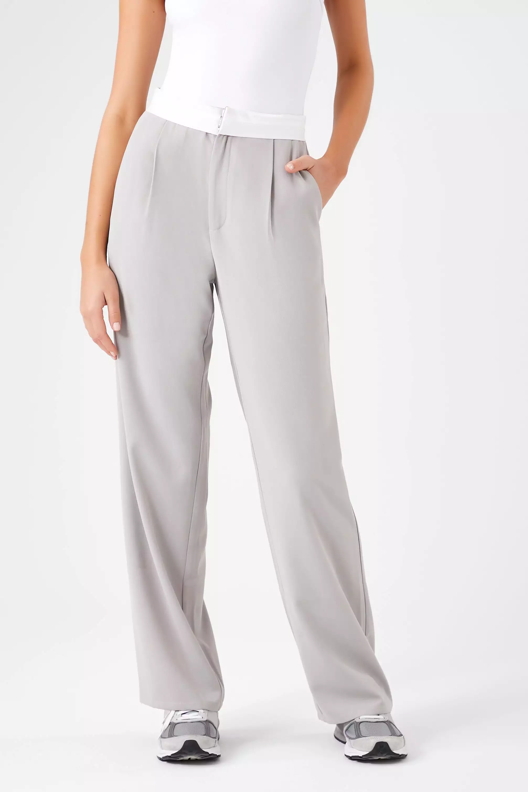 Contrast-Trim Wide-Leg Pants