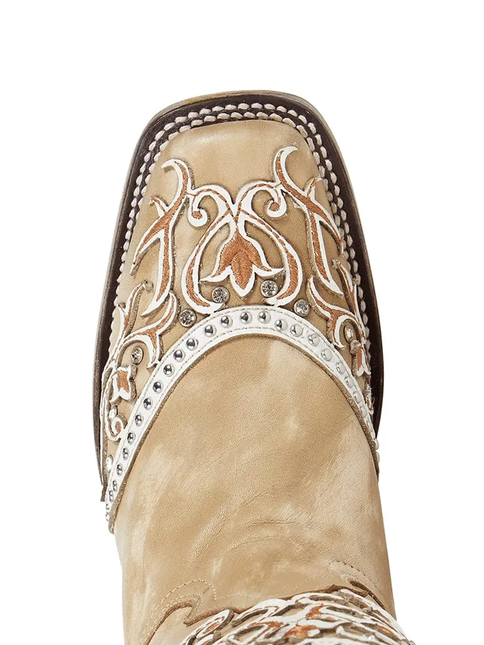 Corral A4165 Ladies Embroidery and Studs Square Toe Western Boot White