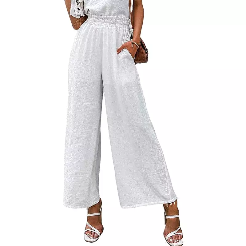 Cotton & Linen Solid High Waist Wide-leg Pants