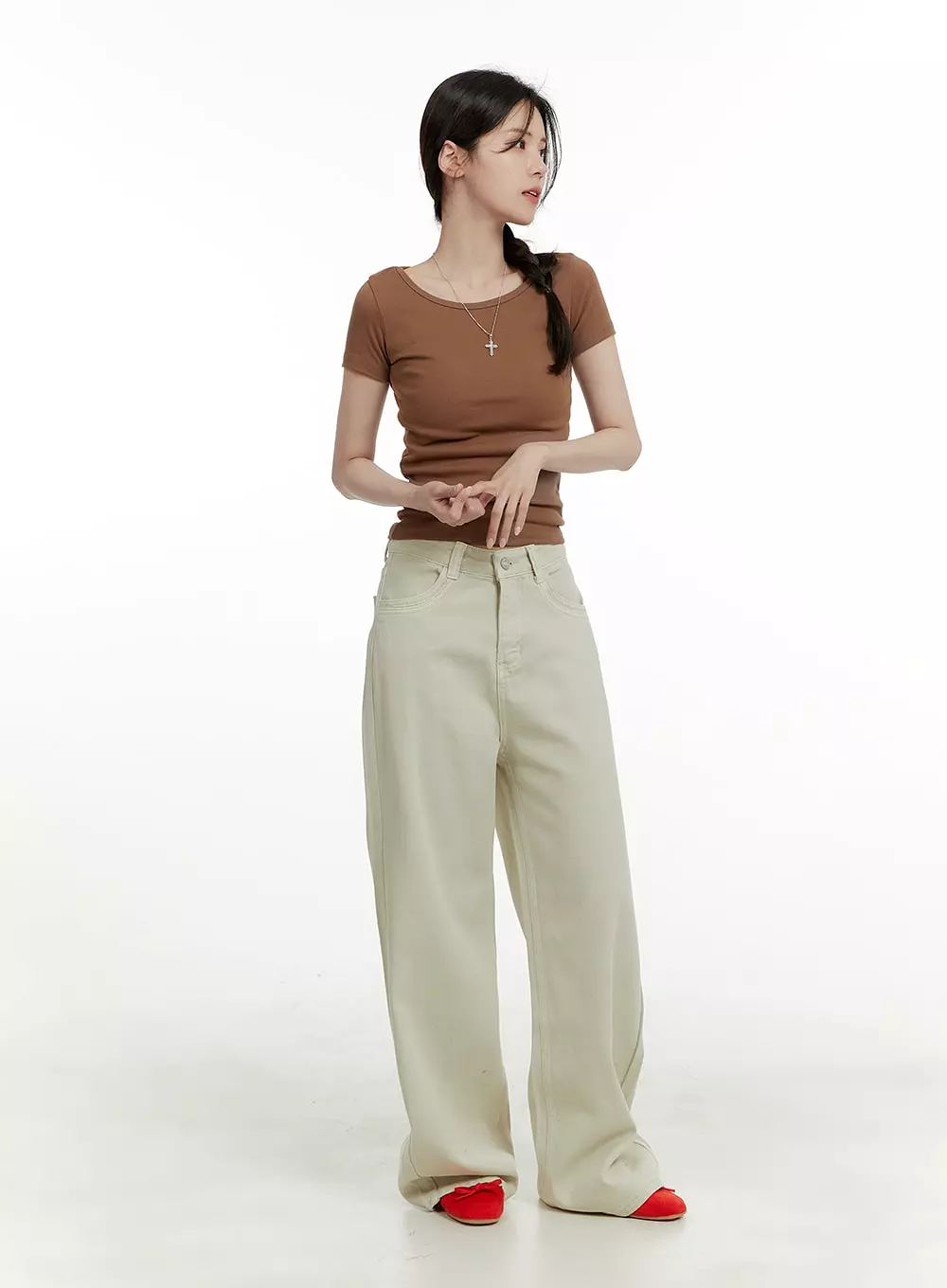 Cotton Solid Wide-Leg Pants OA405