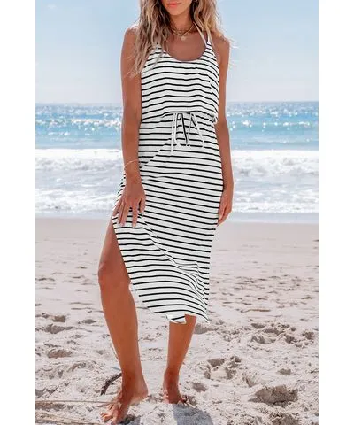 Cupshe Black and White Stripe Scoop Neck Sleeveless Maxi Dress