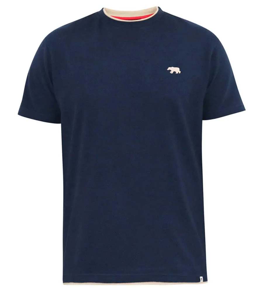 D555 Big Mens Navy Waffle Textured T-Shirt With Double Layer On Neck Ribs and Hem (SANDFORD 1)