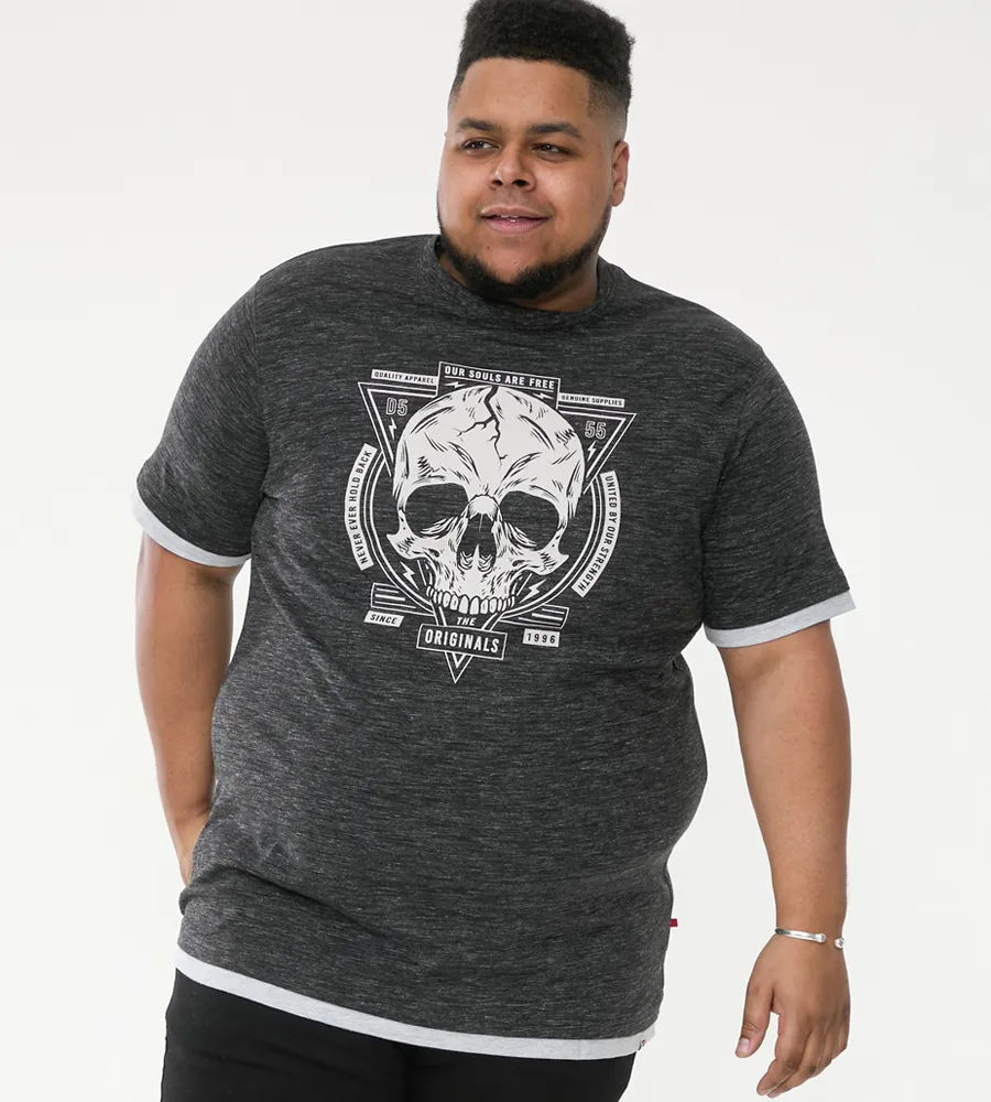 D555 Big Mens Skull Printed T-Shirt With Double Layer Hem and Cuff (DARREN)