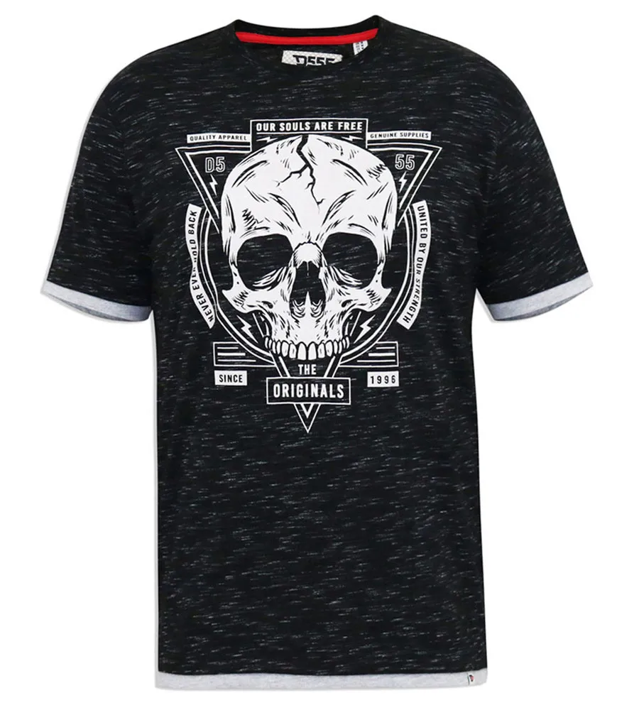 D555 Big Mens Skull Printed T-Shirt With Double Layer Hem and Cuff (DARREN)