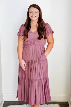 Dusty Mauve Tiered Midi Dress